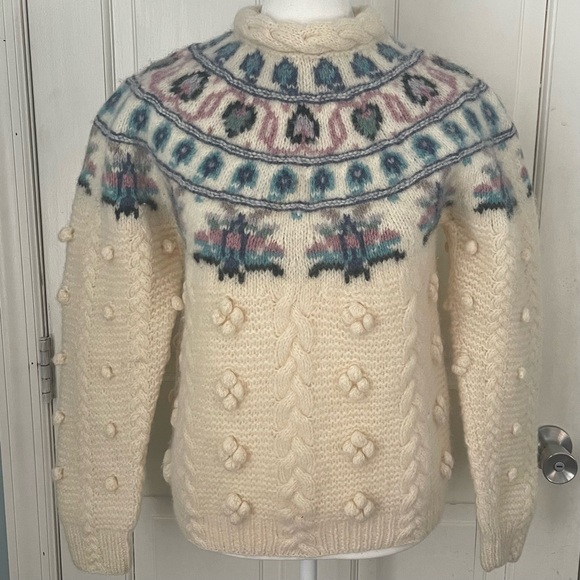 Woolrich Chunky Knit Fairisle Sweater Wool Vintage Small Cottagecore Grandma Ski - Picture 2 of 11